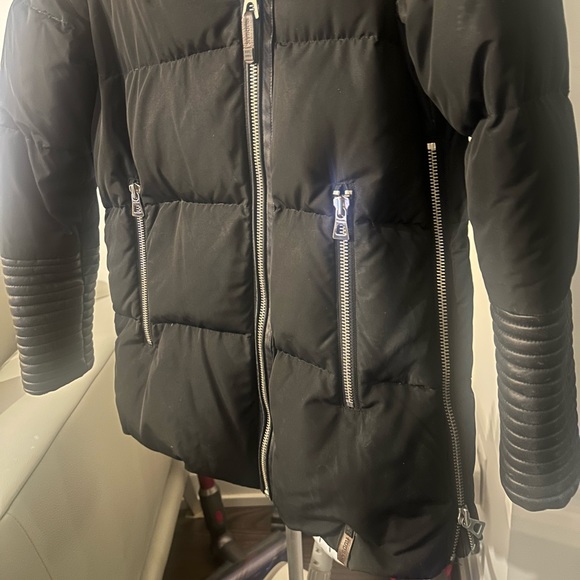 Rudsak black double zippper jacket leather sleeve with fur size S mid length - Picture 3 of 11